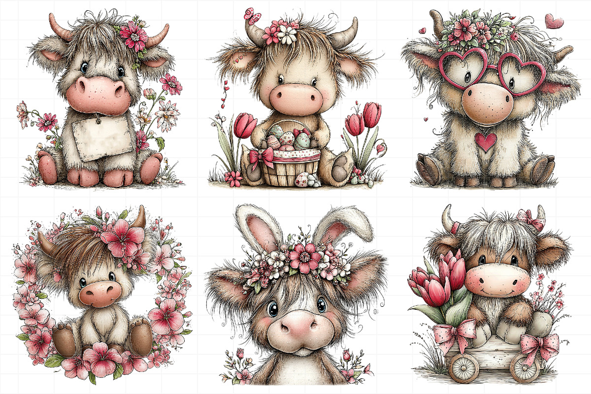 Whimsical Spring Highland Cow Clipar, an Illustration by Daily.Designs (Photo 6 of 8)