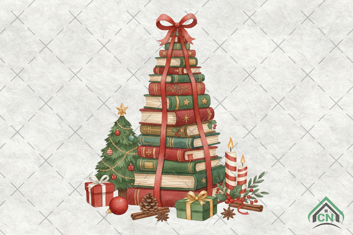 Christmas Book Stack PNG, an Illustration by Craft Nest (Photo 1 of 6)