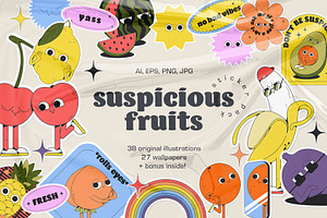 Suspicious Fruits - vector stickers