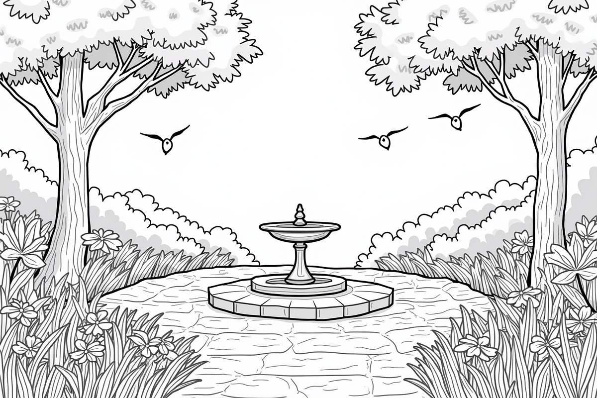 Fountain Garden Park Coloring Pages, an Illustration by Creativeshirt (Photo 4 of 7)