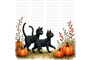 Pumpkins with Black Cats