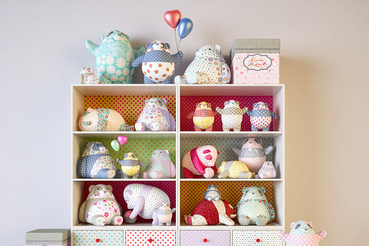 Shelves with panda toys, a Furniture 3D Model by anna-archi shop (Photo 1 of 2)