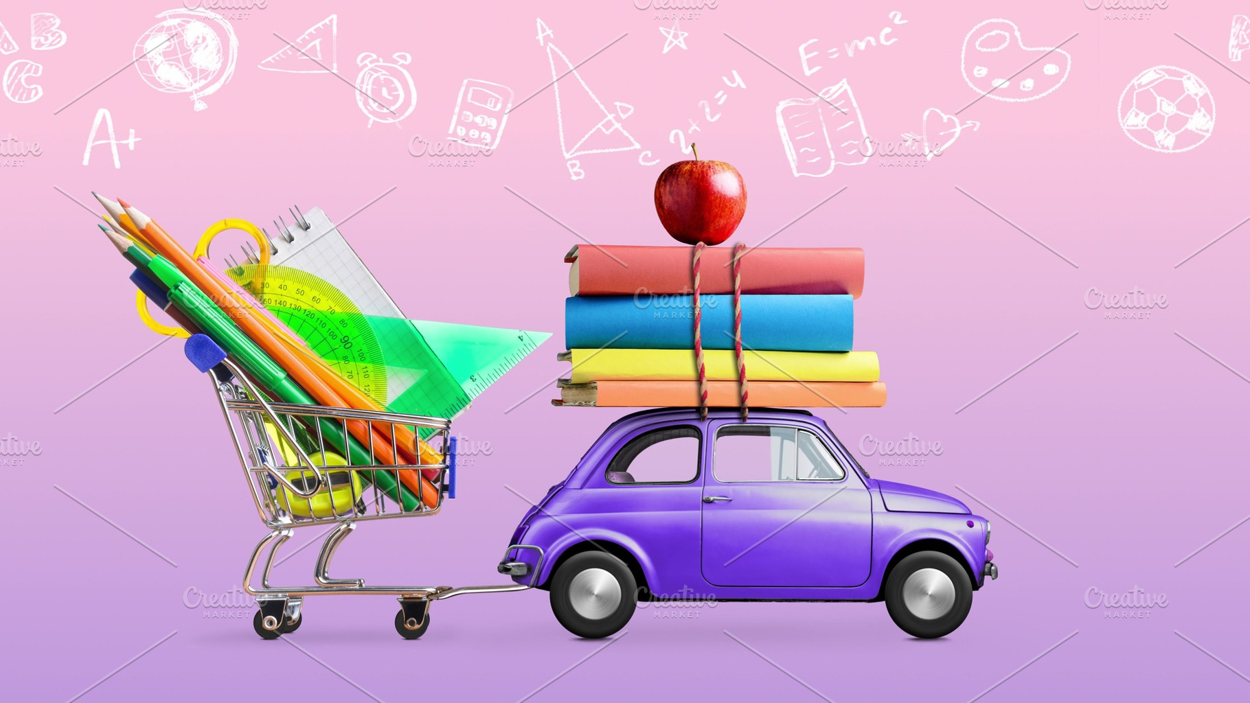 Back to school car animation featuring cart, sale, and shopping, a School & Education Photo by sergeypeterman