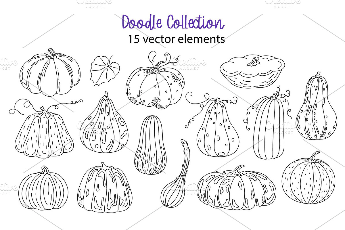 Pumpkins doodle vector clipart, a Seasonal Illustration by Contes_de_fée (Photo 2 of 8)
