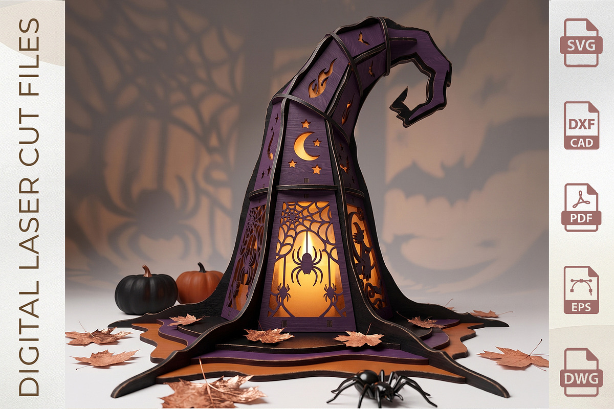 Halloween Witch Hat Lantern Cut File, an Object Graphic by WoodoraCut (Photo 9 of 9)