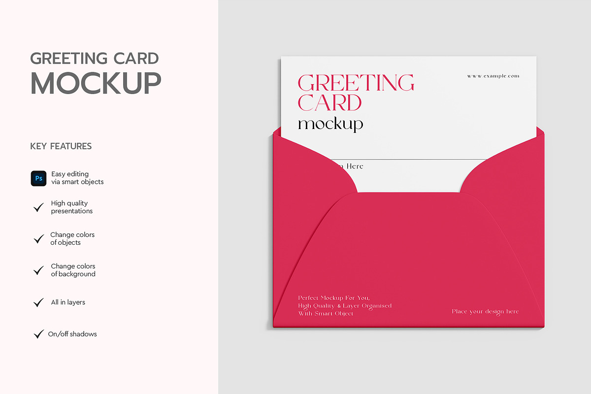 Greeting Card Mockup & Red Envelope, a Mockup by graphypix (Photo 2 of 4)