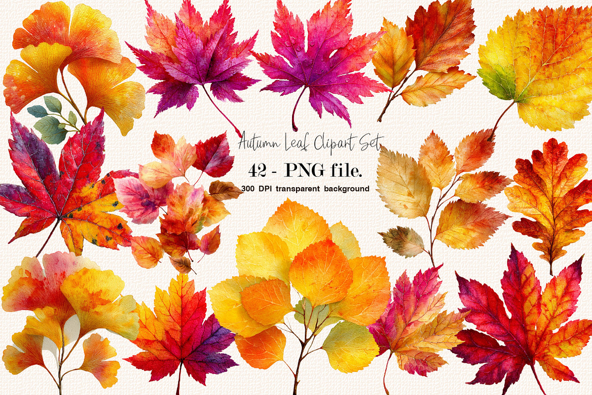 Watercolor Autumn Fall Leaves, a Seasonal Illustration by SVGArt (Photo 1 of 10)