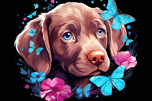 Adorable Puppy Amidst Spring's Blossom And Butterflies - Art By