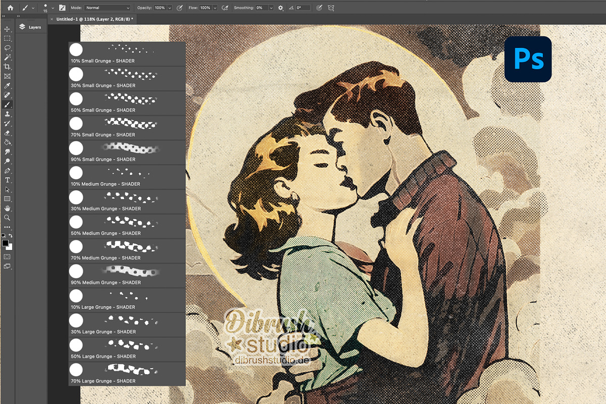 Photoshop - Vintage Halftone Brushes, a Brush Add-On by DiBrush Studio (Photo 6 of 7)