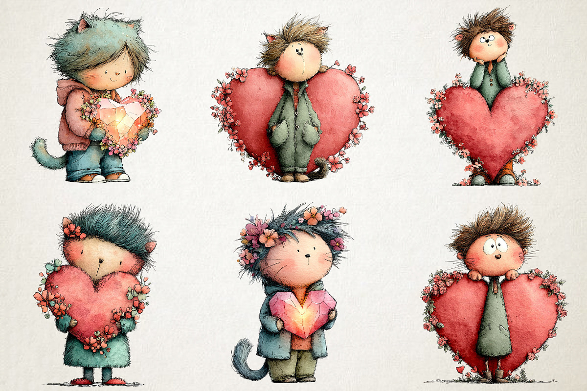 Whimsical Valentine Cat Boys Clipart, an Illustration by RobertsArt (Photo 4 of 6)