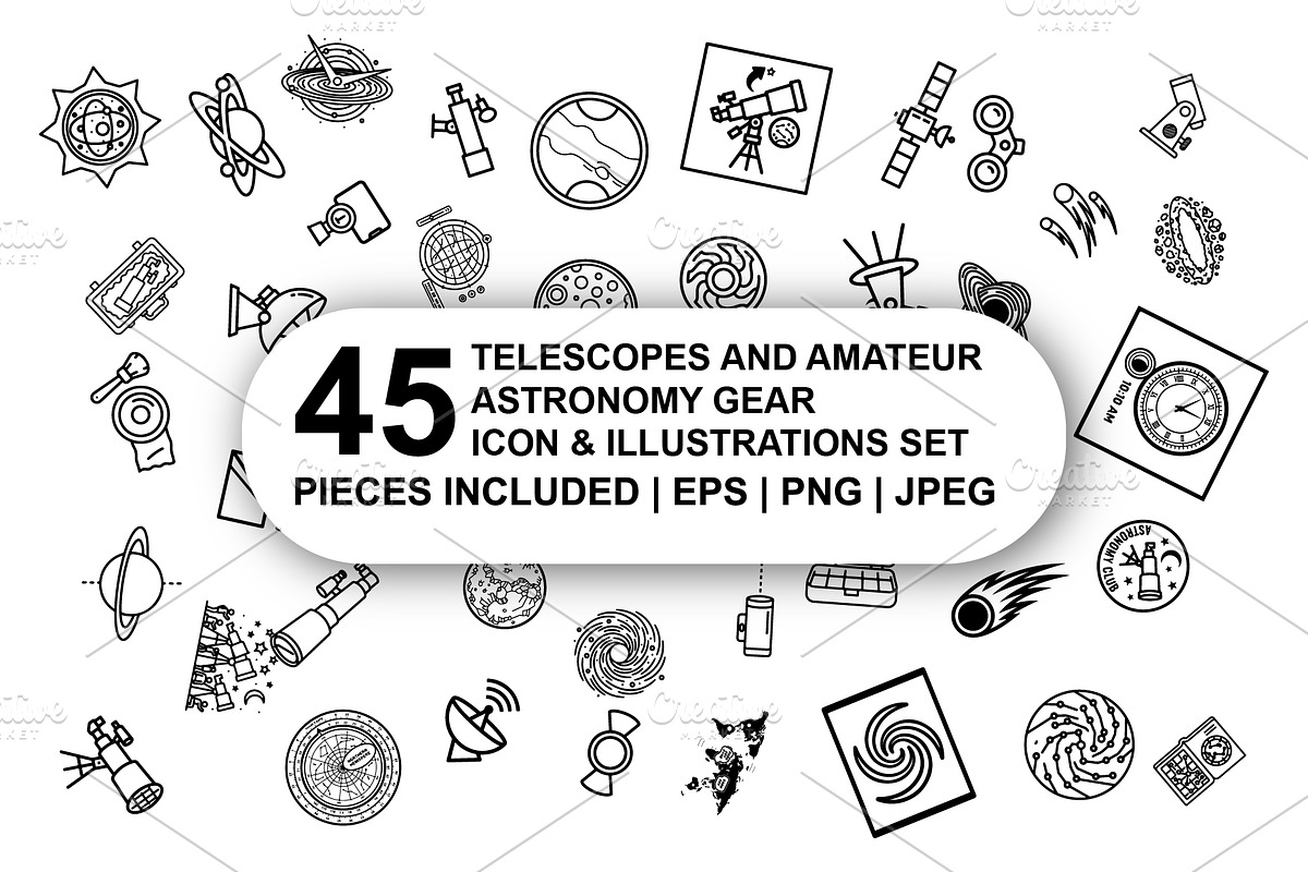 Telescopes & astronomy Icon Set, an Outline Icon by Nurlan's shop (Photo 1 of 5)