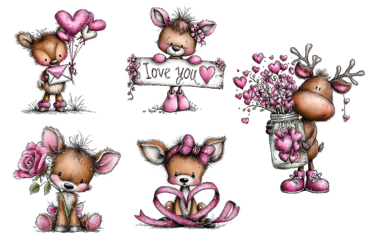 Valentine's Whimsical Deer Clipart, an Illustration by Dream Creation (Photo 5 of 5)
