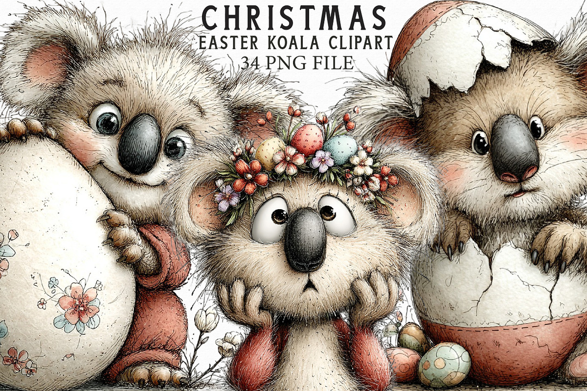 Whimsical Easter Koala Clipart, an Illustration by Libby Wishes (Photo 1 of 7)