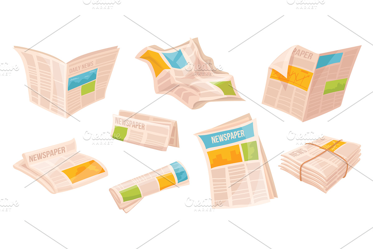 Cartoon newspapers. Daily articles, an Illustration by Stock-Smart-Start