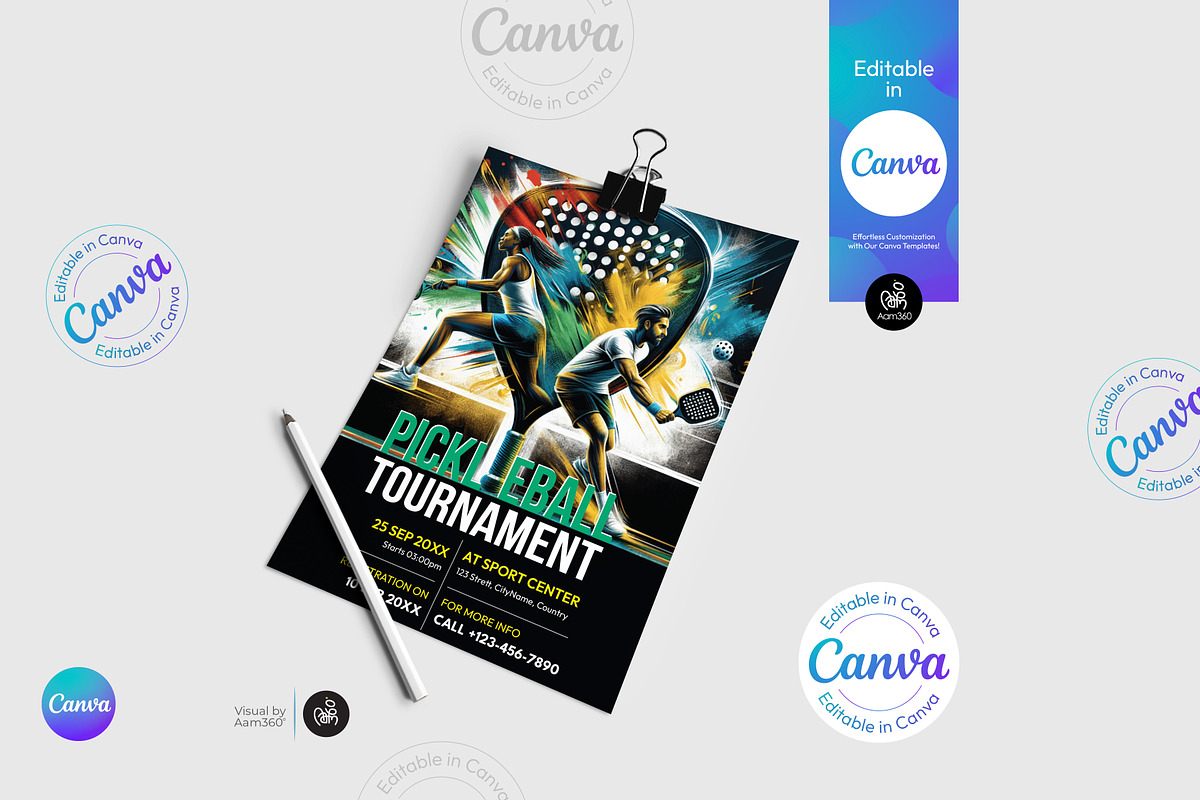 Canva Editable Pickleball Flyer, a Flyer Template by Aam360 (Photo 1 of 3)