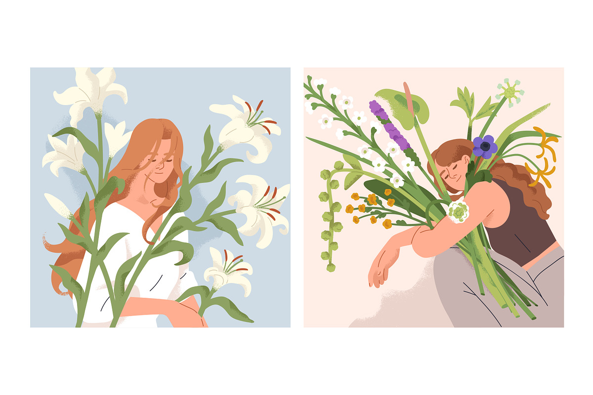 Women with flowers cards set, a Person Illustration by Good Studio (Photo 2 of 7)