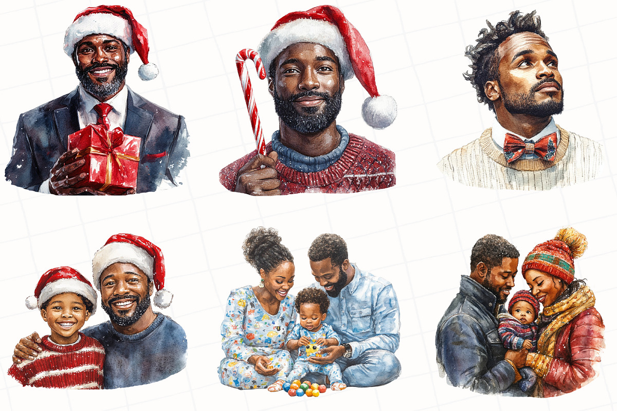 Black Family Christmas Eve Clipart, an Illustration by OK Design (Photo 2 of 5)