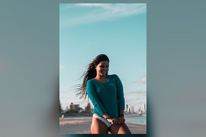 Teal Sweater, Windy Beach