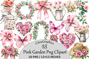 Pink Garden Watercolor Clipart, an Illustration by CitraGraphics (Thumbnail 1 of 5)
