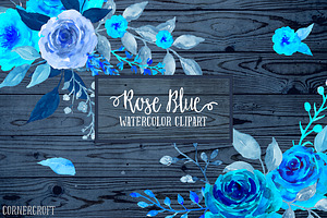 Blue Rose Clip Art Watercolor Rose