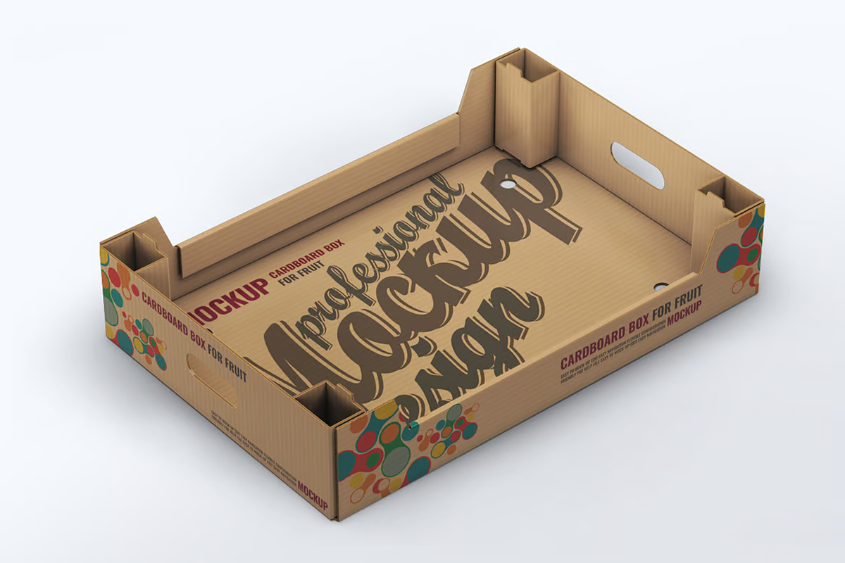 Cardboard Box Fruit Package Mock-Up, a Packaging Mockup by DesignRushMarket (Photo 4 of 7)