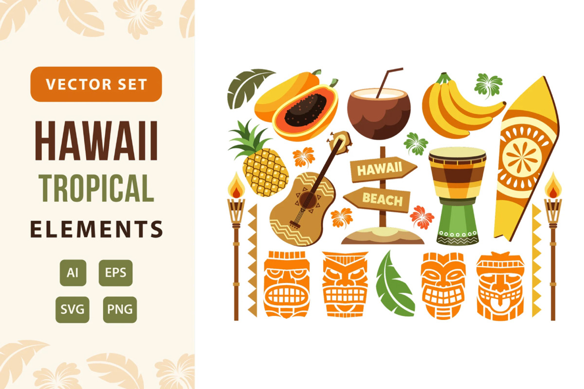Hawaiian Tropical Culture Vector Set, an Object Illustration by KAZ by IanMikraz Studio (Photo 1 of 3)