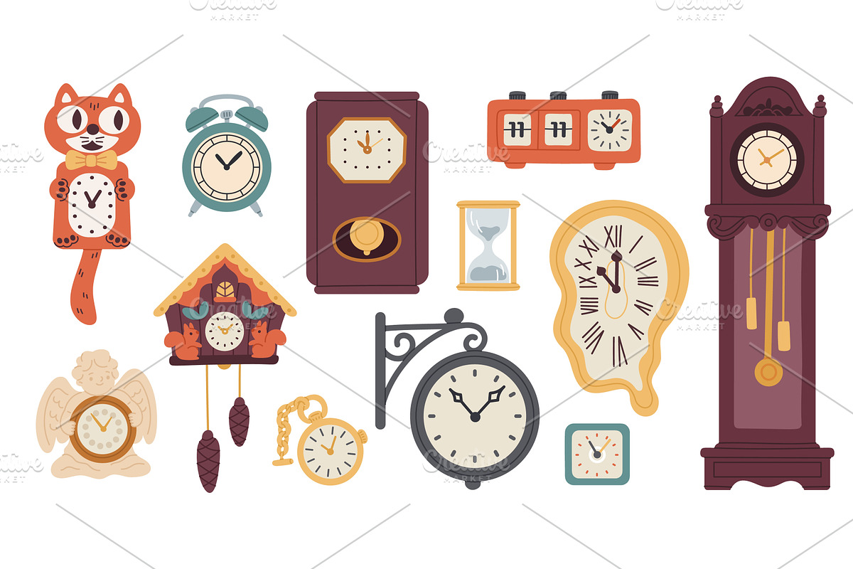 Retro watches clocks. Vintage, an Object Illustration by YummyBuum
