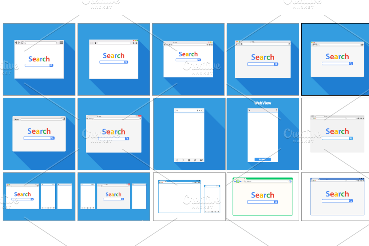 Set of Flat blank browser windows, a Technology Illustration by NKuvshinov
