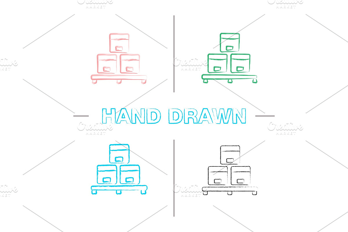 Cardboard boxes on pallet hand drawn icons set, an Outline Icon by IMG ...