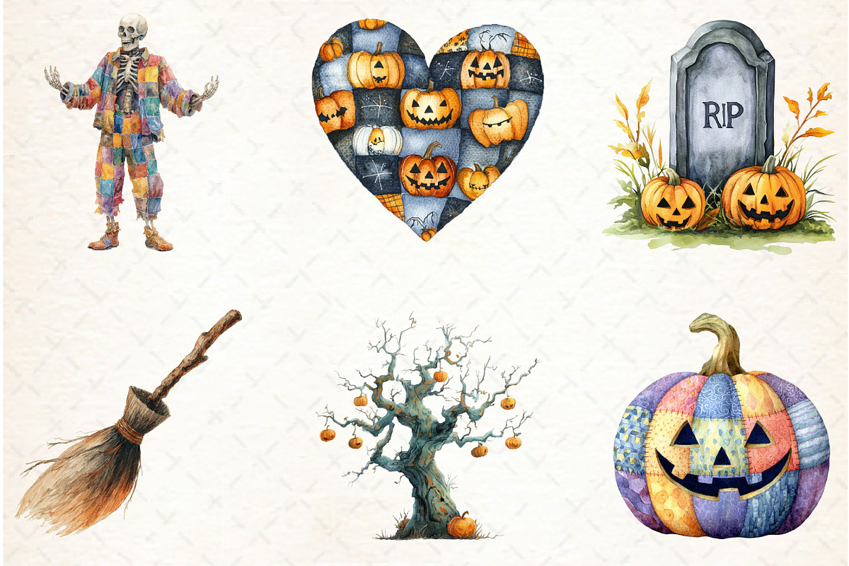 Halloween Patchwork Clipart PNG, an Illustration by Libby Wishes (Photo 5 of 7)