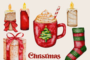 Christmas watercolor clipart set png, a Seasonal Illustration by Julia Bogdan (Thumbnail 4 of 9)