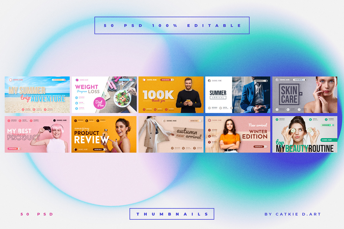 Youtube Thumbnail Bundle (50 PSD), a Social Media Template by Catkie - Digital Art (Photo 13 of 15)