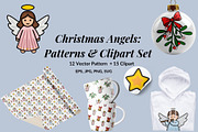 Christmas Angels: Patterns&Clipart, a Seasonal Illustration by Elatedowl (Thumbnail 1 of 15)