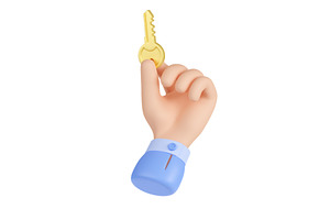 3d Man Hand Hold Gold Key For Open