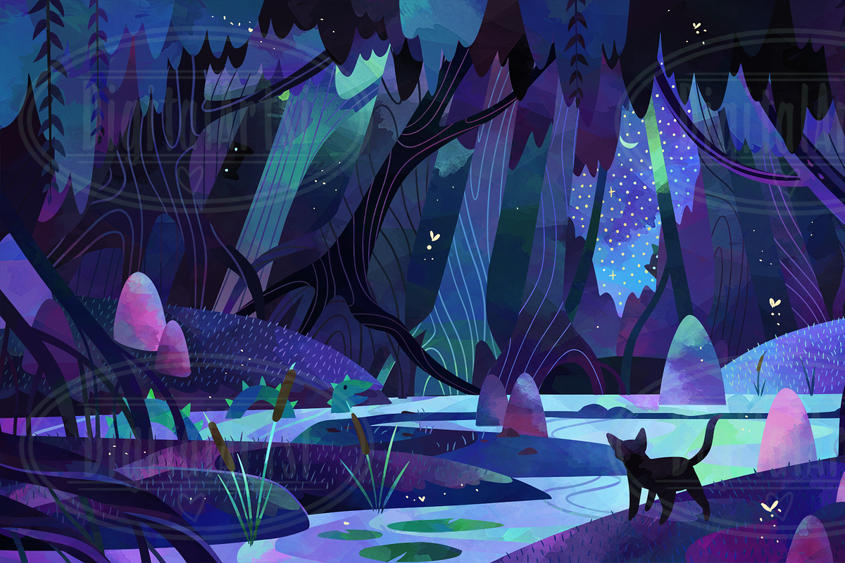 Watercolor Twilight Swamp Clipart, a Background Graphic by DigitalArtsi (Photo 2 of 4)