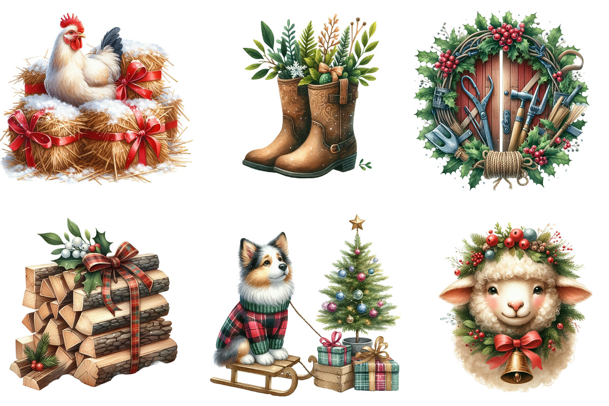 Christmas Farm Sublimation Clipart, an Illustration by DreamArtGraphic (Photo 3 of 6)
