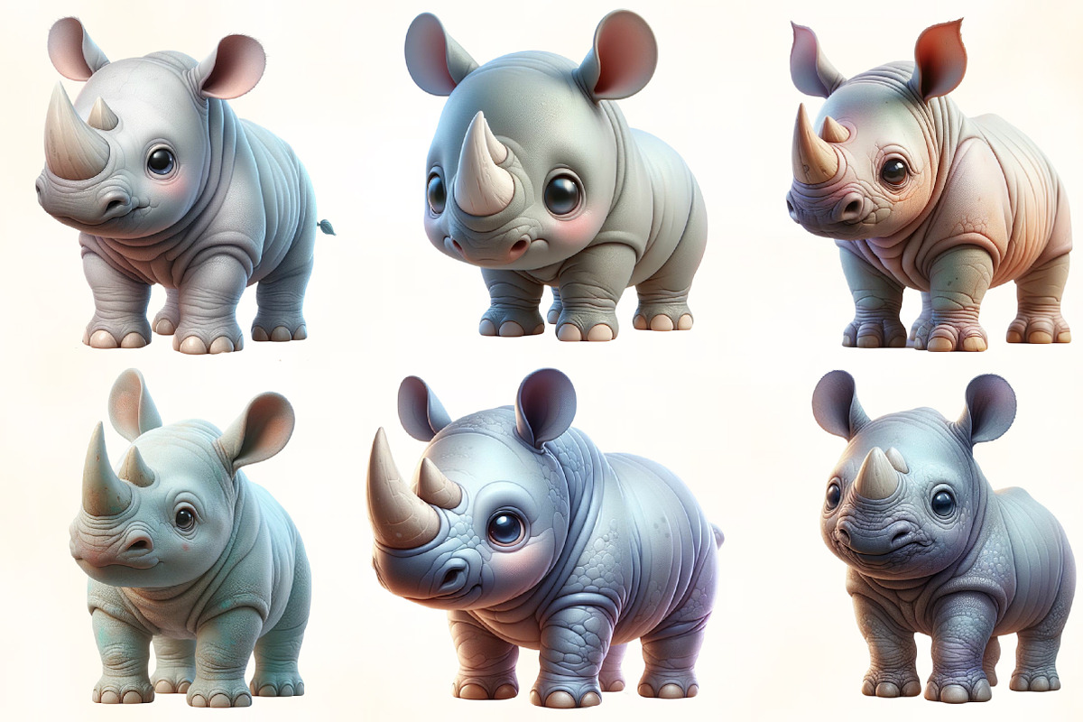 Watercolor Baby Rhinoceros Clipart, an Illustration by CraftArtStudio (Photo 2 of 5)
