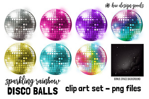 Sparkling Rainbow Disco Ball Clipart