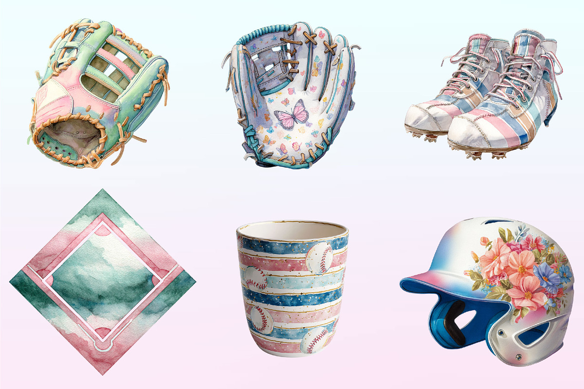 Retro Girly Baseball Clipart, a Graphic by CitraGraphics (Photo 2 of 4)
