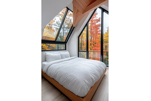 Glass walled cabin with Cozy Bedroom, an Architecture Photo by Lermont51