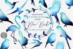 Bird Silhouettes Watercolour Clipart, an Illustration by Tommy & Tilly Design