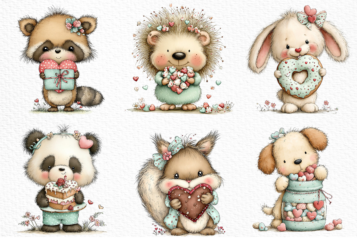 Whimsical Valentine Sweet Animals, an Illustration by Craft Nest (Photo 3 of 11)