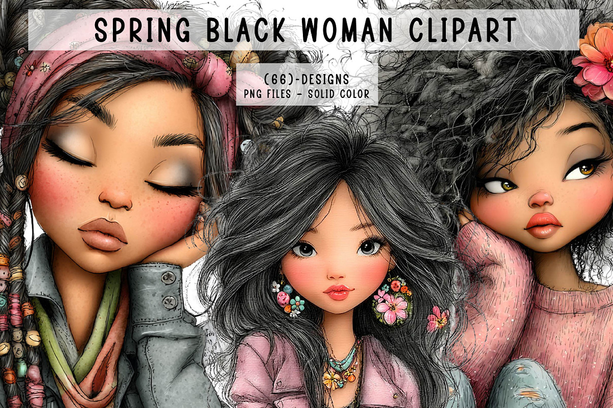 Spring Black Woman Clipart, an Illustration by CreationArt (Photo 1 of 7)