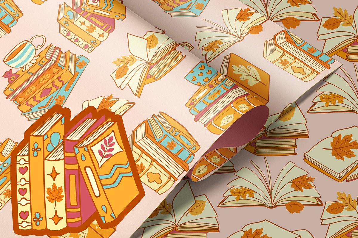 Autumn Books vector clipart patterns, an Education Illustration by Carpet Tapete Pretzel (Photo 13 of 13)