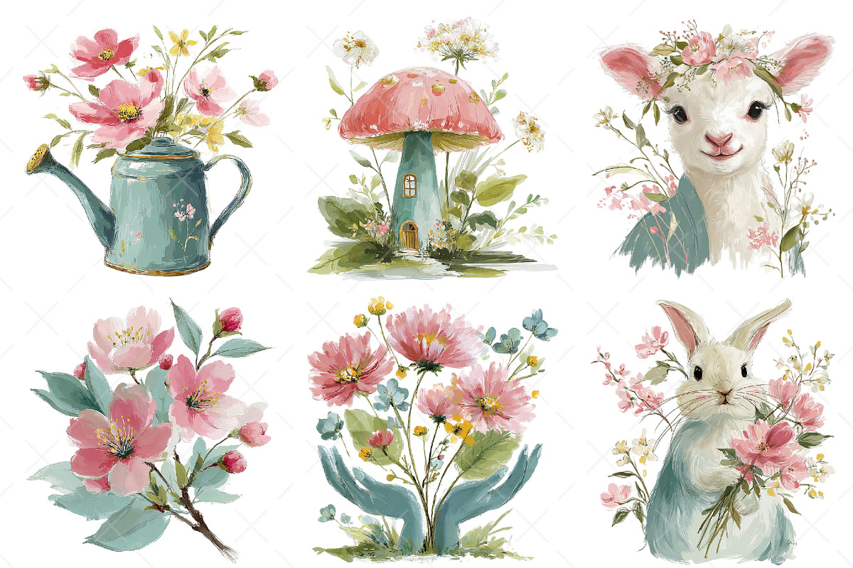 Whimsical Spring Watercolor Clipart, an Illustration by Craft Nest (Photo 6 of 7)
