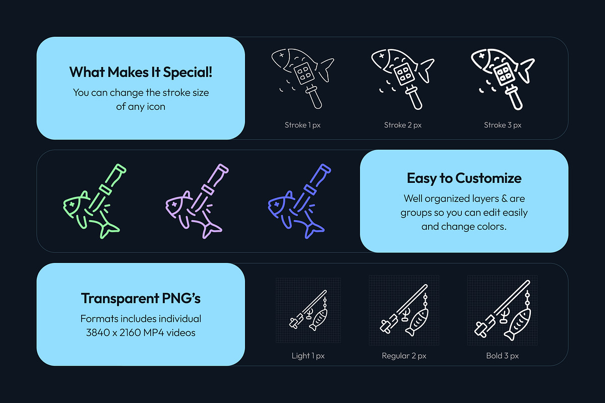 Animated Fishing Icon Art Set, an Outline Icon by Prosymbols (Photo 2 of 4)