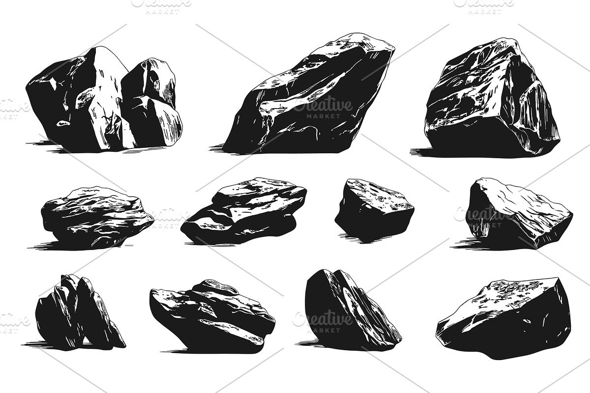 Natural Rocks Icons Set Black and, an Object Illustration by LadadikArt