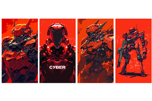robot cyborg cartoon set. military, a Technology Illustration by Stock-Smart-Start