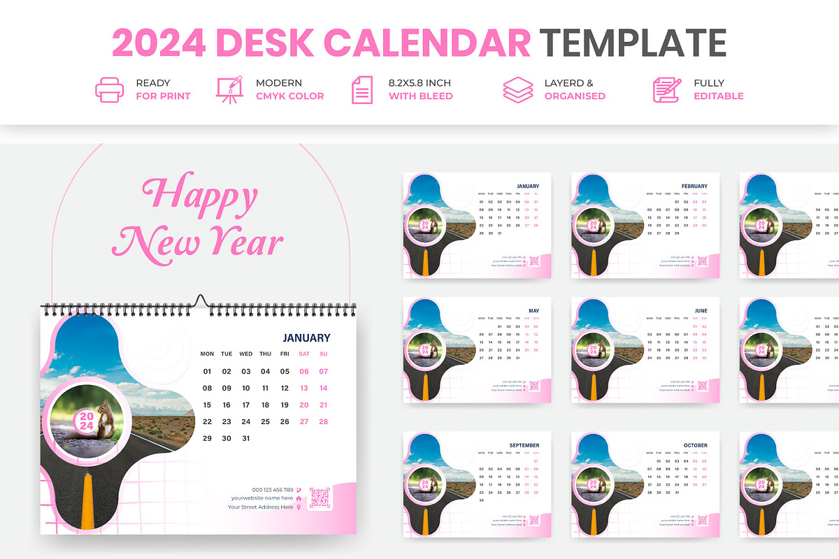 Business Desk Calendar Plan 2024, a Print Template by Mk_Studio