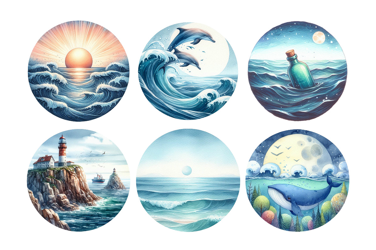 Sea Scene Circle Round Clipart, an Illustration by Daily.Designs (Photo 4 of 5)